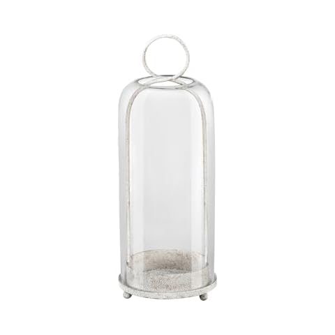Twakutwaku 16" High Versatile Modern Metal Hurricane Lantern with Handmade Sturdy Glass Dome in Vintage White Cover