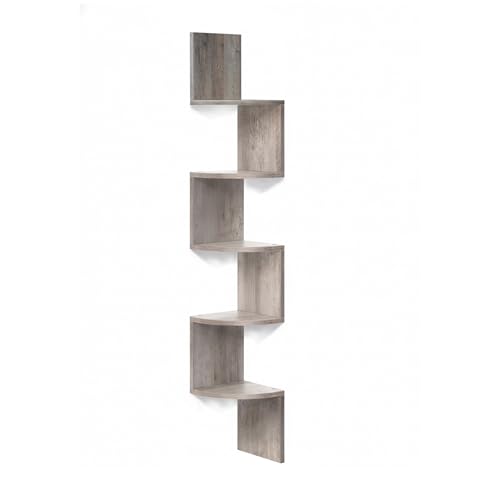 Étagère d'angle Relaxdays, 125 x 20 x 20 cm, 5 Niveaux, MDF, Design Zigzag, étagère Murale/bibliothèque, Gris Clair