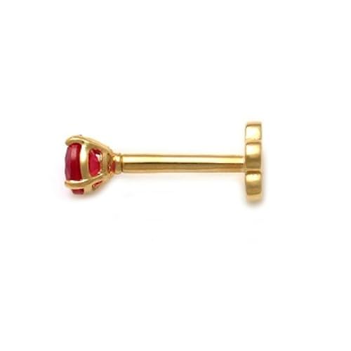 Image of AVORA 14K Yellow /White Gold 3mm Round Simulated Diamond (0.1 carat) Cartilage Piercing Flat Back Earring Body Jewelry (18 Gauge) - Emerald, Ruby, Amethyst, Sapphire, Sim. Diamond