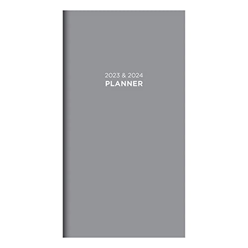 TF PUBLISHING 2023-2024 Gray 2-Year Small Monthly Pocket Planner | 2-Page Large Calendar Grid and Lined Notes Section in Back | 24 Month Pocket Calendar for School and Work | 3.5" x 6.5"