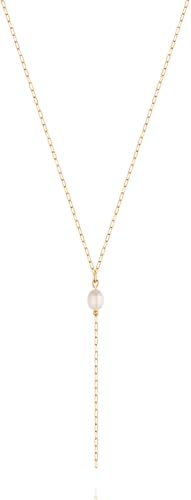 Collier perle d'eau douce naturelle Elia en maille d'acier plaqué or 18 carats