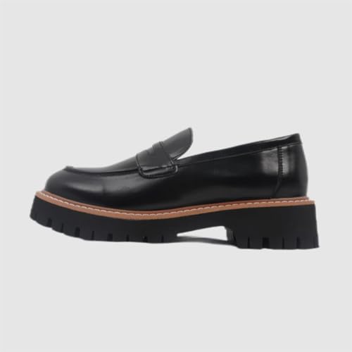 Image of Chunky Loafers Women Platform Loafers for Women Chunky Heel Lug Sole Loafers for Women Slip ons Round Toe