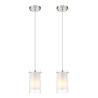 AKEZON Modern Glass Pendant Light 2 Pack, Adjustable Hanging Pendant Lighting Kitchen Lights Island Dining Room Bathroom Bar, Brushed Nickel Finish