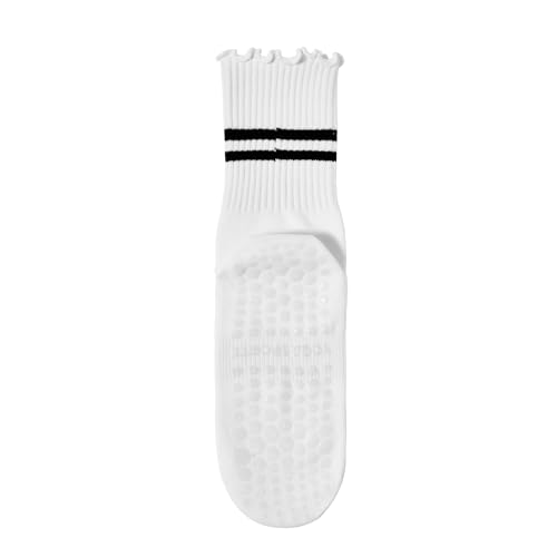 Image of American Trends Pilates Crew Socks for Women with Grips, Non Slip Ruffle Sock for Yoga Barre and Workout