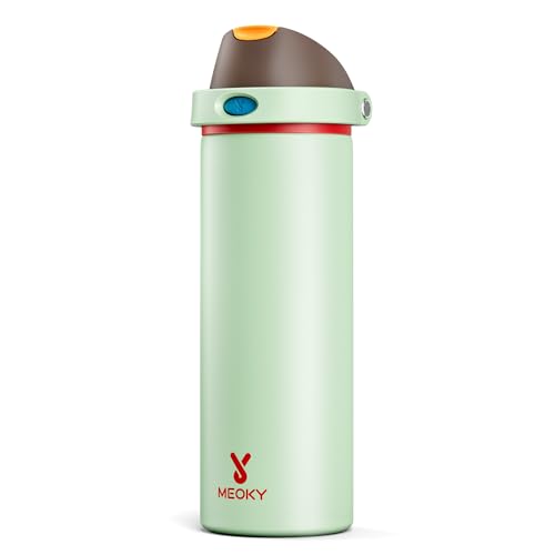 Image of 24 oz Insulated Water Bottle with Straw: Meoky Stainless Steel Metal Water Bottle with 2-in-1 Lid - Leak Proof, Cold for 24 Hours, Protective Silicone Base, BPA-Free for Sports Travel Car, Boneyard