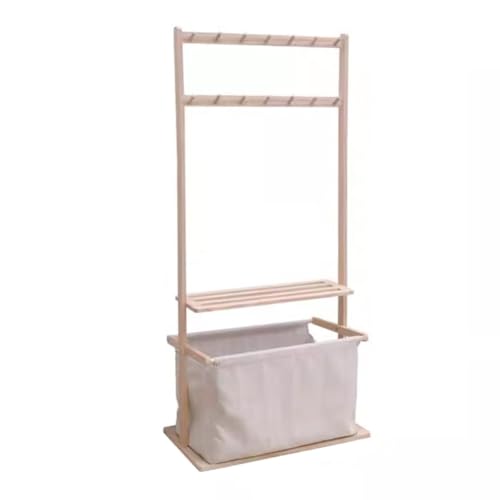 Porte-manteau autoportant robuste en bambou avec penderie et double rangement