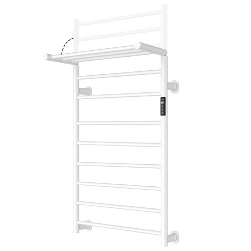Caldayx Foldable Heated Towel Rack, Dual-Zone Electric Towel Warmer Rack with Timer, GFCI Plug-in or Hardwired, Wall-Mounted, Drill-Free Installation, Matte White, CA3-1100X550-Standard-MW