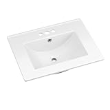 ROOMTEC 24'x18¼' Bathroom Vanity Sink Top with Three Holes, Ceramic Vanity Sink Top with Overflow, Drop in Bathroom Vessel Sink Rectangle, Glossy White