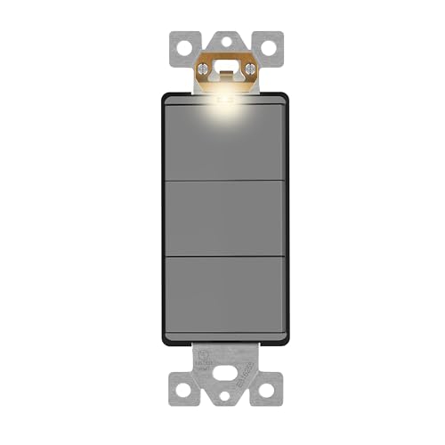 Image of LIDER Minimalist Design Lighted Triple Switch, Combination Frameless Decorator Switch with Locator Light, Ground Terminal, Single Pole, 15A 120-277V, LCS3-1P-GY, UL Listed, Thermoplastic, Matte Gray