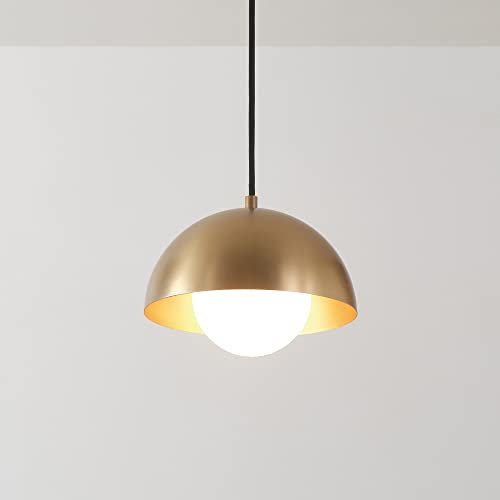 Globe Electric 1-Light Plug-in Pendant Light, Matte Brass Finish, Frosted Glass Shade, 15-Ft Braided Cord, Retro Modern Lighting, 65696 by Globe Electric - Image 5