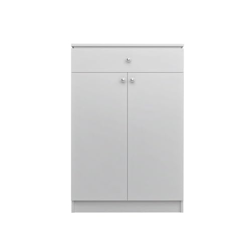 Image of Amazon Brand - Solimo Eva 2 Door Shoe Cabinet | Engineered Wood | Footwear Organizer with 1 Drawer and 4 Shelves | Wooden Shoe Rack for Home & Office | 12 Months Warranty | White