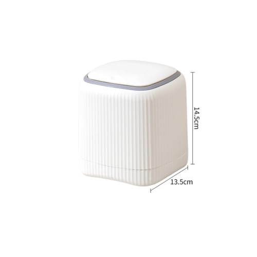 Basurero de escritorio pequeño con tapa blanco miniatura 2