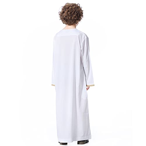 IMEKIS Kids Thobe for Muslim Boys Arab Tobes Long Sleeve Kaftan Embroidered Robe with Pockets Islamic Arabic Abaya Clothes4