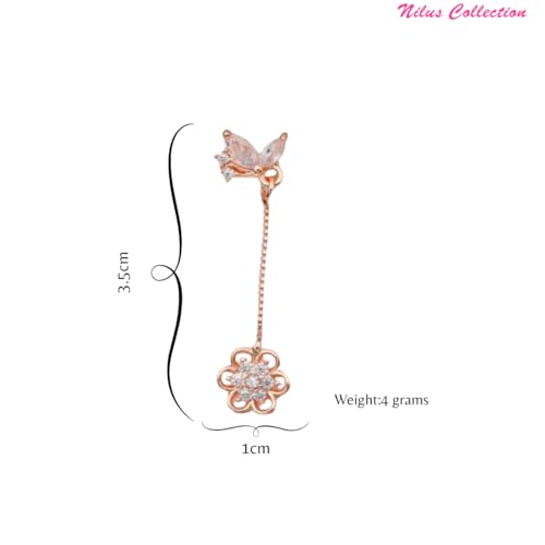 Image of Nilus Collection Rose Gold Plated Heart Design Dangling Earrings with American Diamond Stones For Women And Girls | Gift For Her | Rose gold wedding gift |Romantic gift for women