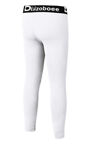 Dizoboee Boys Compression Pants Leggings Thermal Tights For Sports Youth Kids Athletic Basketball Pants Fleece Lined Base Layer White Xs #TOP2
