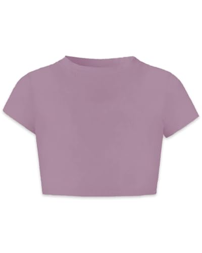 Image of Betusline Girls & Women Basic Summer Short Sleeve Slim Fit T-Shirts Soft Crewneck Crop Y2k Tee Cute Gym Fashion Clothes