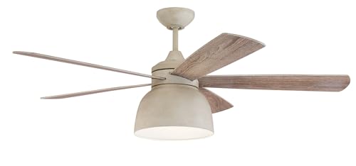 Craftmade 52' Ventura VEN52CW5 Indoor/Outdoor Damp Rated Ceiling Fan, Cottage White Finish, Custom Driftwood/Cottage White Blades, Integrated Cage LED Light Kit, Remote & Wall Control Included