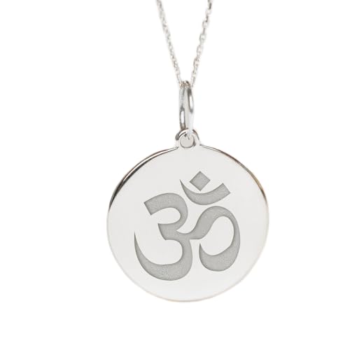 LKBEADS Plata de ley 925 | Collar con colgante de símbolo Om | Dije delicado | Cadena de 45 cm. Tamaño: 24 mm | Joyería unisex hecha a mano con baño de plata | LKRPS_00013
