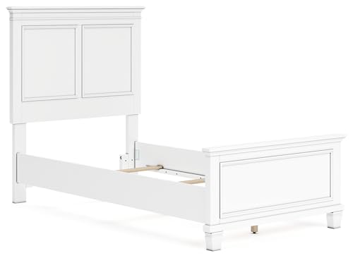 Image of Signature Design by Ashley Kids White Twin Panel Bed, Headboard & Footboard | Solidly built wood and MDF frame, Youth bedroom use, Smooth painted finish, Adjustable base compatible, Fortman Series