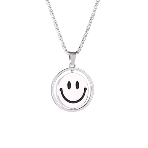 Titanium Steel Spinning Two Sided Smile Face Crying Face Necklace,Sweater Mood Necklace,Men's Women's Fashion, Silver