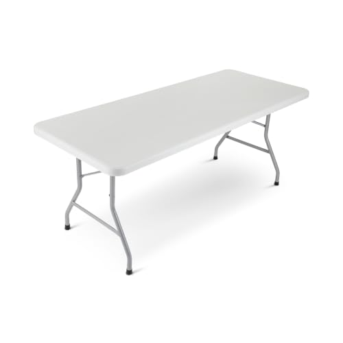OEF Furnishings OEFBT3072 Indoor Outdoor Folding Work Table with Textured Gray Resin Surface and Steel Leg Frame, 30" x 72"