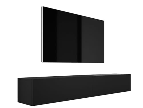 3E 3xE living.com Meuble TV Suspendu, D : L : 2 x 100 cm, H : 34 cm, P : 32 cm, Noir Mat