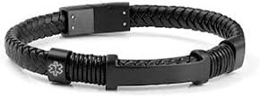 StickyJ Black on Black Leather Medical ID Bracelet for Men