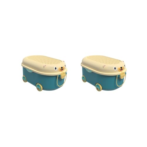 Adoorniequea Ensemble de 2 boîtes de rangement pour jouets avec roulettes et poignées pour chambre d'enfant, chambre de bébé, jeux - Bleu, 45x30,5x21,5 cm