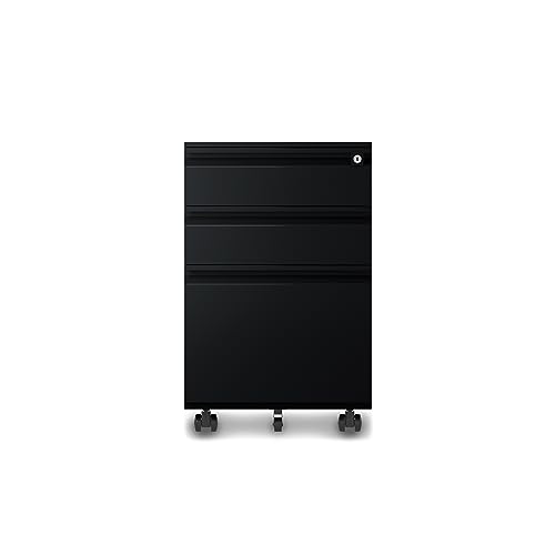 Sanoolir 3-Drawer Mobile File Cabinets Rolling ，Vertical Metal Filing Cabinet For Legal & Letter File Anti-Tilt Design With Lock Under Desk Office Drawers Fully Assembled (Black) #TOP3
