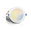 ECOELER 6 Inch 5CCT Ultra-Thin LED Recessed Ceiling Light with Junction Box, 2700K/3000K/4000K/5000K/6000K Selectable, 12W 1100Lm, Dimmable Canless Wafer Downlight, ETL&FCC Approved