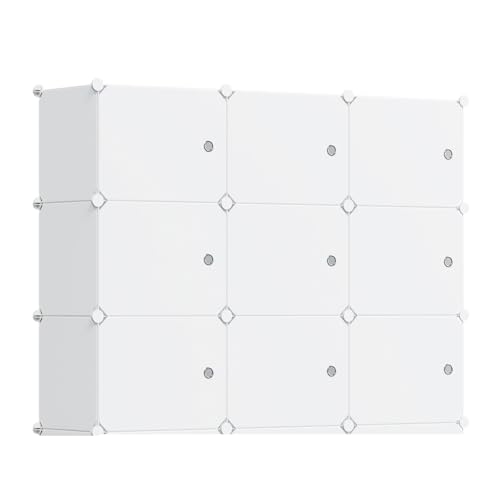 大容量 ワードローブクローゼット 1個30cm*40㎝ 収納容量33％アップ 衣類収納 整理棚 収納ボックス ドア付き カラーボックス ぬいぐるみ収納 洋服整理 防カビ樹脂製 鋼鉄フレーム 組み立て式 耐荷重設計 耐久性 (白・扉付き, 9box（30cm*40cm）)