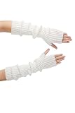 Clothirily Arm Warmers, Fashion Winter Long Fingerless Gloves Knit Mitten Gloves Wrist Warmer with Thumb Hole for Women, Stretchy Arm Sleeves for Women, White