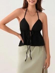 Women's Y2K Cute Summer Leopard Print Halter Top Sexy Tie Front Backless Ruffle Beach Crop Going Out Tops for Women - Image 2