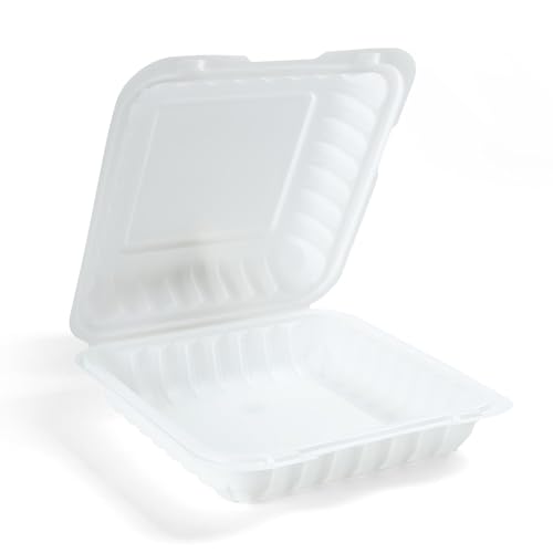 BERRYDIRECT Plastic Clamshell Container - Disposable Takeout Container [1-Compartment, 9x9x3, 150-Pack] Hinged Lid, Microwave Safe, Recyclable