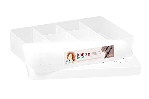 Caixa Plástica com Tampa e Divisória para Jóias, Tamanho M, Cor Branca, Linha Hana, Ordene.