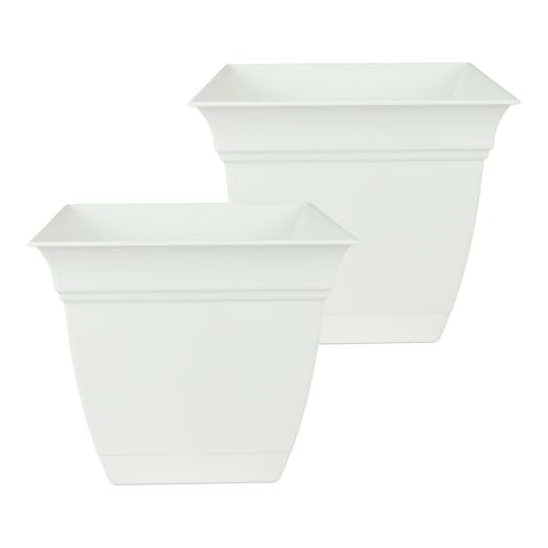The HC Companies 12 Inch Eclipse Square Planter Pots with Drainage Holes & Attached Saucer,...