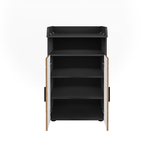 Commode à langer anthracite et chêne dans la chambre de bébé