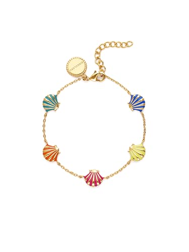 SINGULARU - Pulsera Conchas Enamel. Latón con Baño en Oro de 18 Kt y Enamel. Joyas Para Mujer.