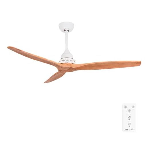 Cecotec Ventilador de Techo con Mando a Distancia y Temporizador EnergySilence Aero 590, Bajo Consumo, 3 Aspas de 52"/132cm Diámetro, Motor de Cobre, 3 Velocidades, Color Haya/Blanco, 65W