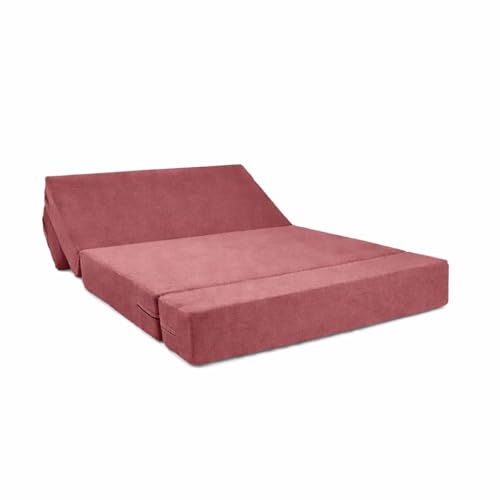 Image of Foldable One Seater Sofa Bed 3 x 6 Ft Jute Fabric Washable Cover Convertible Sofa Bed for Home & Office, Guest Room (Finish Color - Rose Pink - Pre-Assembled)