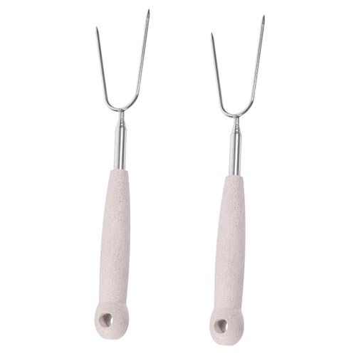 ABOOFAN Stainless Steel Meat Fork Set 2pcs Extendable Bbq Forks Hot Dog Fork Roasting Sticks Outdoor Cooking Tools