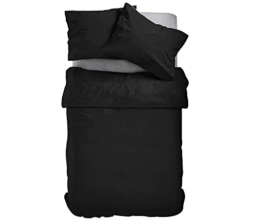 Amolavet Winter Bettwäsche 135x200 2teilig Set Schwarz aus Gebürstetem Mikrofaser Winterbettwäsche 135x200 Bettbezug 135 X 200 + Kissenbezüg 80x80 Mit Reißverschluss für Einzelbett