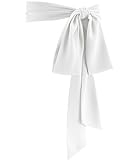 Glitopper Women Chiffon Sash Belt Dress Sash Waist Bridal Wedding Belt 50s Accessories 3'' Wide(White,Classic Style)