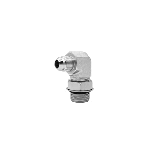 Image of 6801-08-12-NWO Hydraulic Hose Adapter Fitting 1 /2 inch Male JIC 37 Flare(3 /4 inch-16UNF)x3 /4 inchMale Adjustable Nut O-Ring Boss(1-1 /16 inch-12UNF) 90Elbow SAE Pipe Joints Connector Carbon Steel