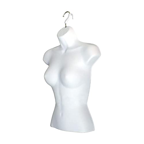 Displaytown Black + White + Flesh Female Mannequin Injection Forms Half Rounded Waist Body Torso Dress Form With Only Hanging Hook, S-M Sizes #TOP5
