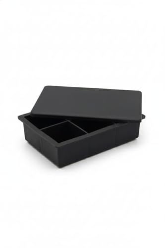 Image of Ice Cube Molds with Lid,Big Silicone Ice Cube Tray for Whiskey,2Inch Square Ice Cube Tray,Easy-Release Ice Mold,Giant Ice Cubes for Bourbon Cocktail (1, Full Black)