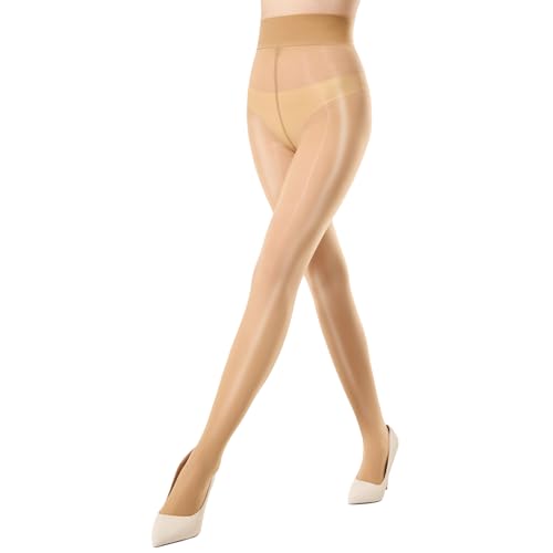 MANZI Women's Shiny Pantyhose Sheer Shimmer Tights High Waist Oil Shimmery Ultra Silky Nylons Pantyhose