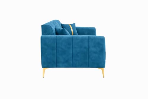 Image of Hermione Luxe Velvet-Suede Fabric 3 Seater Sofa | Comfortable Seating | Modern Sofa for Living Room - Aqua Blue