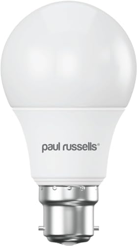 paul russells LED GLS Light Bayonet Cap BC, 60w Equivalent, 8watt 806LM LED Bulbs, 6500K Daylight Lamp, Classic Frosted A60 Standard B22 Energy Saving Non-Dimmable Large Globe Lightbulbs, Pack of 1