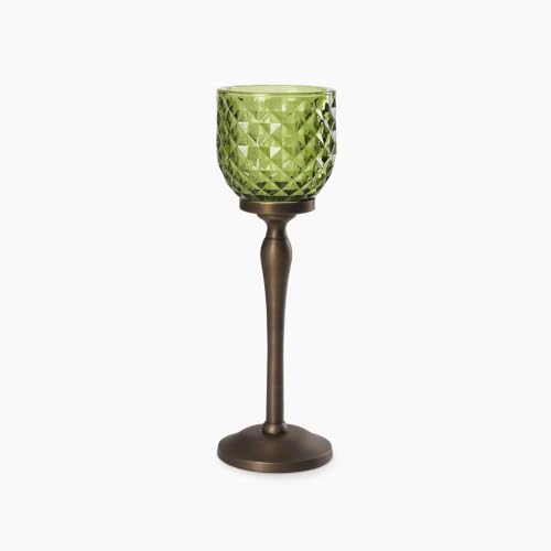Image of Pure Home Green Diamond Cut Hurricane - Small | Size: 9 x 9 x 21 cm | Premium Hurricanes for Home Decor | Table Top & Shelf Decor Showpiece | Ideal for Diwali & Festive | Premium Home Decor | Pack of 1